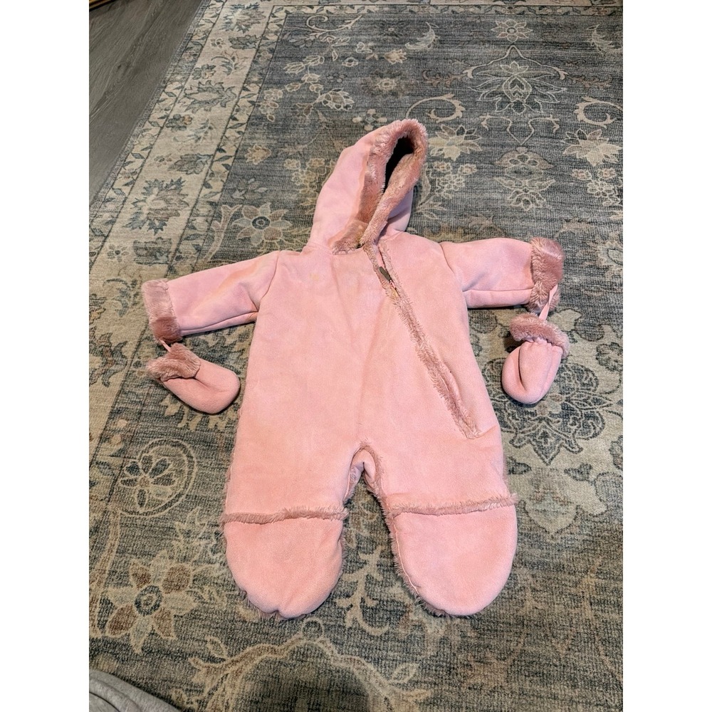 Widgeon Faux Fur/Suede Hooded Baby Bunting Suit Snow Suit Pink